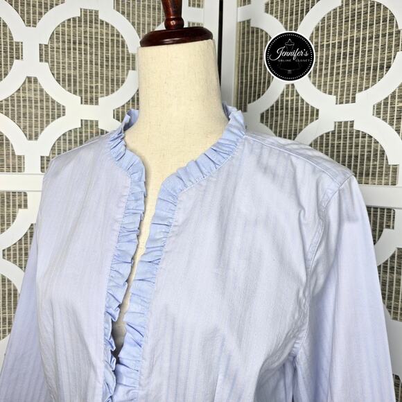 Christopher & Banks NWT Light Blue Ruffled Lightweight Blazer Jacket Size Medium - Picture 2 of 13